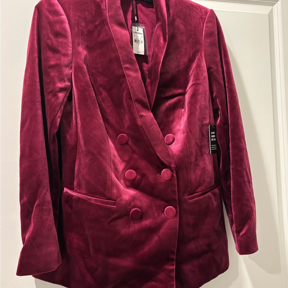 EXPRESS VELVET DOUBLE BREASTED BLAZER - Picture 2 of 4